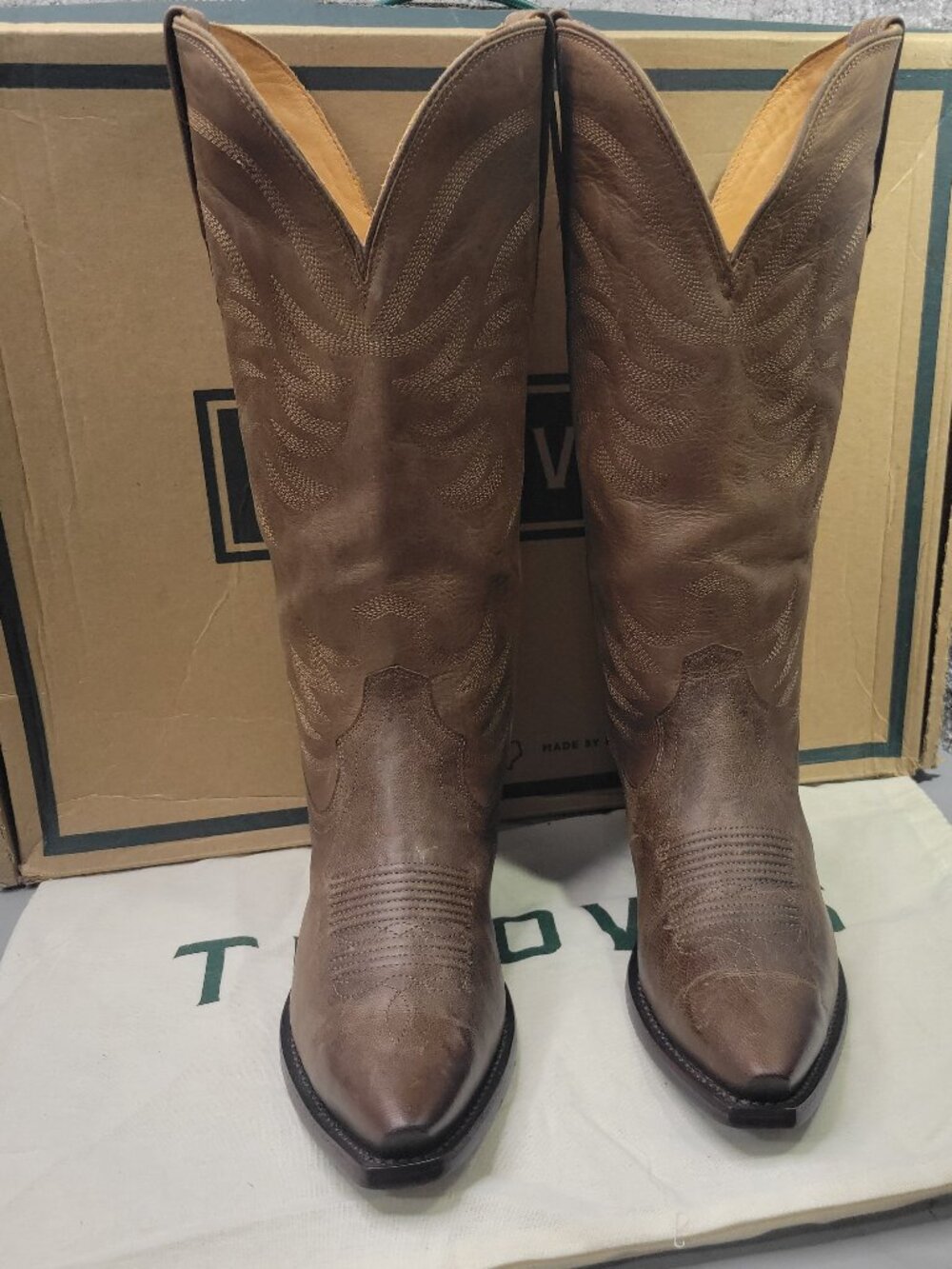 Tecovas The Annie Women's Size US 9B Cafe Goat Leather Cowgirl 14" Boots